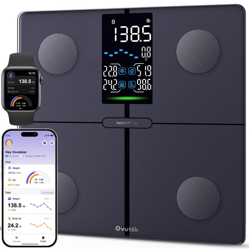 Ovutek Smart Scale for Body Weight Professional Bathroom Digital Scale with BMI Body Fat Muscle Mass Most Accurate to 005lb Large Display High Accurate Body Composition Machine with Fitness App